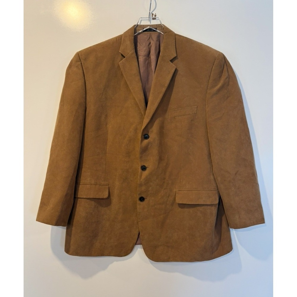 Calvin Klein Mens 46R Micro Corduroy Blazer Jacket Tan Brown 3 Button Sport Coat
